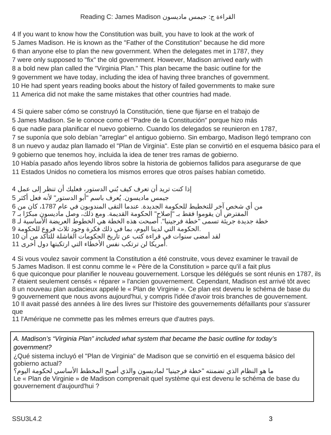 AI-created multilingual James Madison assignment