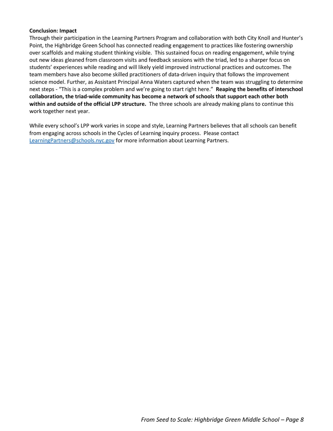 From Seed to Scale: The Highbridge Green School, page 8