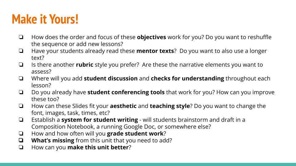 Title slide: Reading & Writing Memoir, Middle School ELA Unit