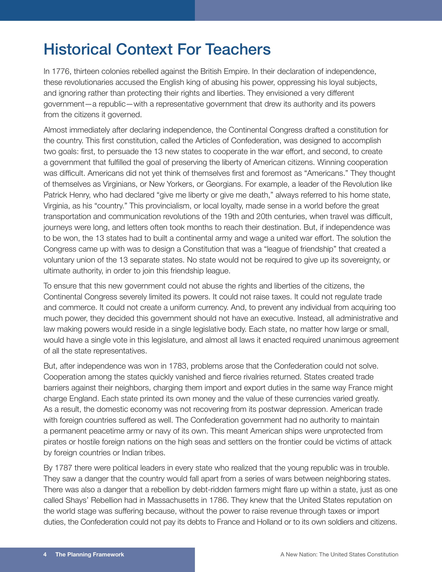 Historical Context For Teachers, page 4 — the page adapted into the video